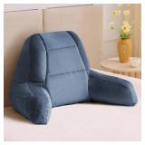 IASEAHK Reading Pillows for Sitting in Bed Adult, Back Pillow for Bed Sitting Up, Backrest Pillows with Shredded Foam for AdultandTeens, Support Pillow with Arms for Beds, Couch, Floor, 18in, Navy Blu