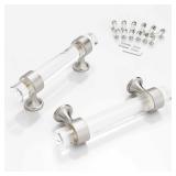 CEYMIO 6 Pack 3 Inch Clear Glass Cabinet Handles and Pulls for Dresser and Drawers, Kitchen Bathroom Bedroom Brushed Nickel Pull Door Handle Distance Glass Crystal Knobs 76mm