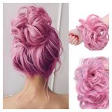 C8BUSIS Hair Buns Hair Piece Large Scrunchies Full Thick Updo Hairpiece With Elastic Rubber Band Hot Pink Messy Bun Curly Wavy Synthetic Donut Hair Chignons For Women Girls (F120-T1632PK05)