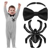 Watersay 3 Pcs Halloween Cosplay Accessories for Kids Include Black Spider Patch Fake Mustache Adjustable Neck Bow Tie for Halloween Cosplay Parties Masquerade Supplies
