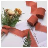 3 Rolls Terracotta Handmade Fringe Fabric Chiffon Silk Ribbon 1.5\ x 7Yd Ribbons Set for Wedding Invitations, Bridal Bouquets, Gifts Wrapping, DIY Craftsin