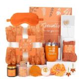 Self Care Package for Women, Orange Get Well Gifts for Women, Fall Gift Baskets for Woman, Thinking of You Self Care Gifts for Woman, Relaxing Birthday Spa Gift Baskets for Mom, Sister, Her, Friend
