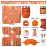 Self Care Package for Women, Orange Get Well Gifts for Women, Fall Gift Baskets for Woman, Thinking of You Self Care Gifts for Woman, Relaxing Birthday Spa Gift Baskets for Mom, Sister, Her, Friend