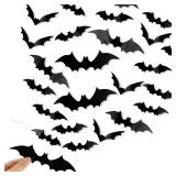 DIYASY Bats Wall Decor, 120 Pcs 3D Bat Halloween Decoration Stickers for Home Decor 4 Size Waterproof Black Spooky Bats for Room Decals