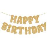 KatchOn, Glitter Gold Happy Birthday Banner Prestrung - 10 Feet | Gold Happy Birthday Sign for Girls, Boys | Glitter Happy Birthday Gold Banner for Birthday Decorations
