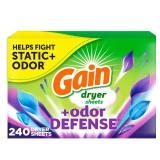 Gain + Odor Defense Dryer Sheets  Super Fresh Blast Scent Fabric Softener Sheets  240 Count boxe Is Opened