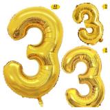 GOER Gold Foil Balloons Number 3,Huge Number Balloons for 3rd Birthday Party Supplies Anniversary Decorations(3 pcs,42 inch,32 inch,16inch)