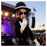 JEGERMIG Halloween 4 Pcs MJ Costume Pop Rock Super Star Cosplay with Fake Microphone Sunglasses Sequin Hat and Gloves