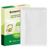 Bonsenkitchen Vacuum Sealer Bags, 50 Quart 8\ x 12\in Precut Food Sealer Bags, Commercial Grade, BPA Free, Heavy Duty, Customized Size Vacuum Bags for Vac Storage, Meal Prep or Sous Vide Cooking, VB12