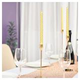 LOKUME Set of 12 Gold Candlestick Holders, Candle Holder for Taper Candle, Fits 34 inch Thick CandleandLed Candles Decorative Candlestick Holder for Home Decor, Wedding, Candlelight Dinner, Anniversar