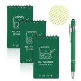 OT-NVWOZR Waterproof Pocket Notebooks with Pens, 3x5 Mini Notepad All Weather Top-Spiral Memo Police Notebook Steno Note Pads for Outdoor Office School (3, Green)