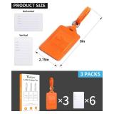 Teskyer Luggage Tags, 3 Pack Premium PU Leather Luggage Tags for Suitcases, Privacy Protection Travel Bag Tags, Orange