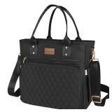 EASYA Large Insulated Lunch Bag for Work, Womenfts Nylon Thermal Lunch Box, Leakproof Cooler Tote Bag with Storage Pocket (Black)