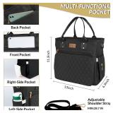 EASYA Large Insulated Lunch Bag for Work, Womenfts Nylon Thermal Lunch Box, Leakproof Cooler Tote Bag with Storage Pocket (Black)