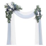 Floroom Arch Flowers with Drapes Kit (Pack of 4) - 2pcs Artificial Dusty Blue and Navy Blue Floral Swag Arrangement with 2pcs Draping Fabric for Wedding Ceremony Arbor and Reception Backdrop Decoratio