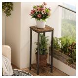 Homeiju 2-Pack Plant Stand Indoor, 2 Tier Wood Corner Plant Stand, Modern Square Plant Shelf Flower Stand for Living Room Patio Balcony Garden, Rustic Brown