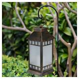 18ftft Glass Solar Lantern Outdoor Waterproof, Large Hanging Solar Lanterns with Flickering Flame Lights, Metal Outdoor Lantern Decorative for Patio Garden Backyard Tabletop Mothers Day Gifts Mom