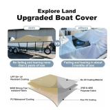 Explore Land 900D Trailerable Waterproof Boat Cover Fits 14ft-16ftLong Beam Width up to 76\ V-Hull Tri-Hull Runabout Fishing Ski Pro-Style Bass Boats, Tanin