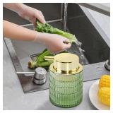 Tonxus 1pc Green Foaming Soap Dispenser, Glass Foam Hand Soap Dispenser with Gold Pump, 10 Oz Bathroom Refillable Liquid Lotion Pump Ribbed Bottle Container for Countertop Decor