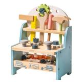 ROBUD Mini Wooden Play Tool Workbench Set for Kids Toddlers - Montessori Toys for 3 4 5 Years Old Boys Girls