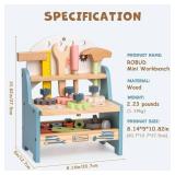 ROBUD Mini Wooden Play Tool Workbench Set for Kids Toddlers - Montessori Toys for 3 4 5 Years Old Boys Girls