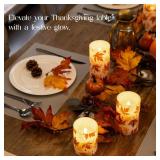 LUSHARBOR Flameless Candles with Remote, Maple Leaf Battery Operated Candles Flickering LED Candles Real Wax Floral Fall Thanksgiving Decor Electric Pillar Candles Set of 3