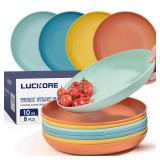 Luckore 10 inch Deep Dinner Plates Set of 8 Wheat Straw Plates, Unbreakable Dinner Dishes Alternative for Plastic Microwave and Dishwasher Safe for Kitchen with 4 Colors Classic Bright