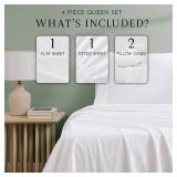 Linen Closet 100percent Organic Cotton Queen Sheet 4-piece Set-Soft Percale Weave, Crisp, Cool Soft and Durable Breathable Bed Sheets, Deep Pockets Fit Mattresses up to 18\- Arctic Whitein
