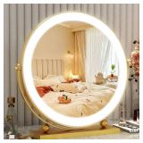 ROLOVE 13 Inch Vanity Mirror with Lights, Round Make Up Mirror with Lighting, LED Mirror Makeup Mirror with Lights for Bedroom Tabletop, Smart Touch Control, 360° Rotation (Gold)