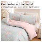 Zusbest Floral Duvet Cover Queen 100percent Cotton Coquette Cottage Core Bedding Shabby -Chic Comforter Cover with Zipper, Soft Skin-Friendly Breathable, Blue Pink Rose Flower Print, 3 Pcs