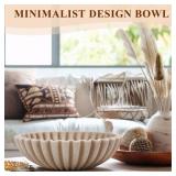 YMXYJM Large Decorative Bowl, Modern Handicraft Bowls for Home Decor, Decorative Fruit Bowl for Kitchen Counter, Ruffle Decor, Stylish Key Bowl for Entry Table, Artificial Stone Beige