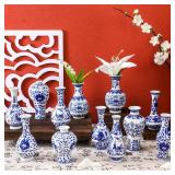 Maxcheck 12 Pcs Christmas Porcelain Blue and White Vase Mini Chinoiserie Bud Vase Vintage Ceramic Oriental Handmade Chinese Flower Jardiniere for Home Office Shelf Table Centerpieces Decor(Classic)