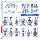 Maxcheck 12 Pcs Christmas Porcelain Blue and White Vase Mini Chinoiserie Bud Vase Vintage Ceramic Oriental Handmade Chinese Flower Jardiniere for Home Office Shelf Table Centerpieces Decor(Classic)
