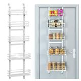 Purdaz Adjustable 5-Tier Over the Door Pantry Organizer, Spice Rack, Narrow Hanging Shelf for Kitchen Storage and Organization (White)
