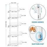 Purdaz Adjustable 5-Tier Over the Door Pantry Organizer, Spice Rack, Narrow Hanging Shelf for Kitchen Storage and Organization (White)