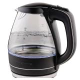 OVENTE Electric Kettle, 1.5L Borosilicate Glass Countertop Water Heater and Boiler for Coffee or Tea, BPA-Free, Auto Shut-Off, Boil-Dry Protection, Removable and Washable Spout Filter, Black KG83B