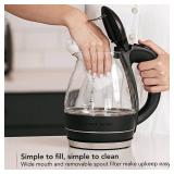 OVENTE Electric Kettle, 1.5L Borosilicate Glass Countertop Water Heater and Boiler for Coffee or Tea, BPA-Free, Auto Shut-Off, Boil-Dry Protection, Removable and Washable Spout Filter, Black KG83B
