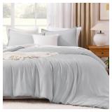 Litanika Light Grey Comforter California King Size, 3 Pieces Cal King Lightweight Solid Bedding Comforter Set, All Season Fluffy Bed Set (104x96In Comforter and 2 Pillowcases)