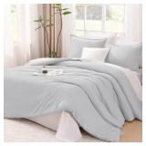 Litanika Light Grey Comforter California King Size, 3 Pieces Cal King Lightweight Solid Bedding Comforter Set, All Season Fluffy Bed Set (104x96In Comforter and 2 Pillowcases)