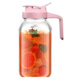 64 oz Glass Pitcher with Lid, Large Wide Mouth Mason Jar with Pour Spout, Pink Sun Tea Jar for Outside, Glass Water Pitcher Great for Drink, Cold Beverages and Breast Milk