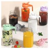 64 oz Glass Pitcher with Lid, Large Wide Mouth Mason Jar with Pour Spout, Pink Sun Tea Jar for Outside, Glass Water Pitcher Great for Drink, Cold Beverages and Breast Milk