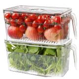 Loobuu 2 Pack Plastic Food Storage Produce Containers for Fridge, Stackable Lettuce Keeper for Refrigerator with Removable Drain Tray Keep Fresh for VegetablesFruitBerrySalad - 10ftft x 5.3ftft x 5.2f