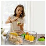 Loobuu 2 Pack Plastic Food Storage Produce Containers for Fridge, Stackable Lettuce Keeper for Refrigerator with Removable Drain Tray Keep Fresh for VegetablesFruitBerrySalad - 10ftft x 5.3ftft x 5.2f
