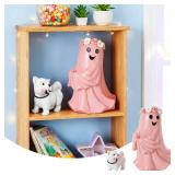 YYPLIAN Ghost Walking Dog Statue, Cute White Ghosts with Dogs Figurines for Halloween Indoor Home Tabletop Decor (Pink Ghost)