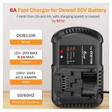 DCB1106 6AMP Super Fast Charger for DeWalt 20V60V Max Battery, Compatible with DeWalt Battery 20V60V DCB206 DCB208 DCB205 DCB606 DCB609 DCB612 DCB182 DCB183 and Charger DCB104 DCB107 DCB115 DCB118