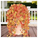 6 Bundles Artificial Fall Flowers for Outdoors Fake Plants Garden Home Fall Decor,UV Resistant Realistic Silk Faux Autumn Flower Indoor Outside Front Porch Patio Balcony Yard Farmhouse(Orange)