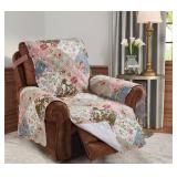 Brilliant Sunshine Peach and Olive Flowers Patchwork Quilted Recliner Slipcover, 26\ Seat Width, Slip Resistant Furniture Protector, 2\in Strap, Washable Reclining Chair Cover for Kids, Dogs,Peach Oli