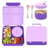 Pawtong Bento Lunch Box with 8oz Soup Thermo, Kids Leakproof Lunch Food Containers with 4 Compartment, Kids Thermo Insulated Hot Food Jar for School, Trvael (Purple)