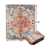 Orange Blue Boho Blanket Soft Flannel Lightweight Rust Teal Bohemian Throw Blanket Cozy Warm Vintage Aztec Carpet Blankets All Seasons Living Room Decor for Couch Chair Bed Sofa Office 40x50 inch