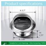 4ftft Metal Dryer Vent Cover wMesh Screen,4-Inch Round Dryer Vent Covers Outdoor, Stainless Steel Exhaust Vent for Residential, Industrial